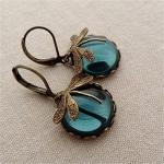 Vintage Bronze Dragonfly Drop Earrings with Moonstone