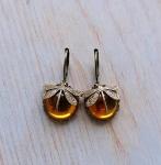 Vintage Bronze Dragonfly Drop Earrings with Moonstone