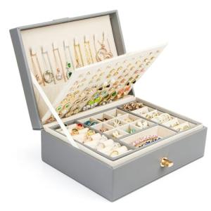 3-Layer Faux Leather Jewelry Box Organizer