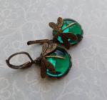 Vintage Bronze Dragonfly Drop Earrings with Moonstone