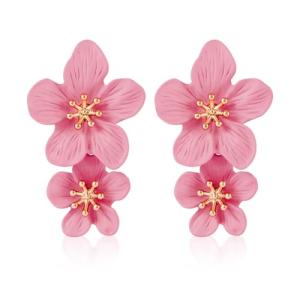 Boho Chic 3D Floral Dangle Earrings - Pink
