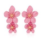 Boho Chic 3D Floral Dangle Earrings - Pink