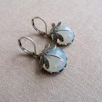 Vintage Bronze Dragonfly Drop Earrings with Moonstone
