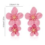 Boho Chic 3D Floral Dangle Earrings - Pink
