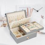 3-Layer Faux Leather Jewelry Box Organizer