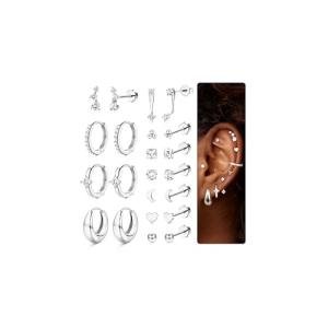 11 Pairs Silver Helix Piercing Jewelry Set