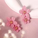 Boho Chic 3D Floral Dangle Earrings - Pink