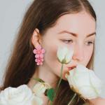 Boho Chic 3D Floral Dangle Earrings - Pink