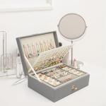 3-Layer Faux Leather Jewelry Box Organizer
