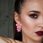 Boho Chic 3D Floral Dangle Earrings - Pink