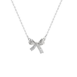 Sterling Silver Butterfly Bow Necklace with Zirconia