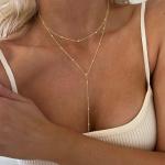 Gold Layered Necklace with Y-Shaped Pendant