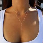 Gold Layered Necklace with Y-Shaped Pendant