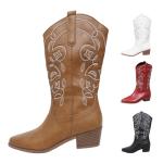 Stylish Mid-Calf Block Heel Cowboy Boots for Women