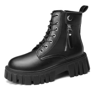 SANNAX Women's Lace-Up Chunky Ankle Boots, Black