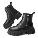 SANNAX Women's Lace-Up Chunky Ankle Boots, Black