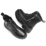 SANNAX Women's Lace-Up Chunky Ankle Boots, Black