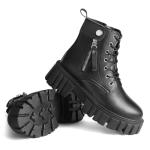 SANNAX Women's Lace-Up Chunky Ankle Boots, Black