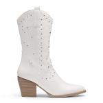 DREAM PAIRS Women's White Cowboy Mid Calf Boots