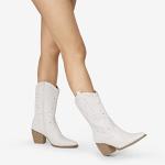 DREAM PAIRS Women's White Cowboy Mid Calf Boots