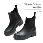 Women's Waterproof Ankle Wellington Boots - Black
