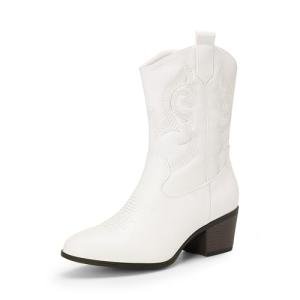 Cute Embroidered Mid Calf Cowboy Boots for Women