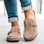 FMOGE Women's Comfy Suede Flat Mule Sandals