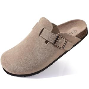 Suede Clogs with Arch Support in Taupe