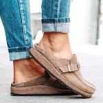 FMOGE Women's Comfy Suede Flat Mule Sandals