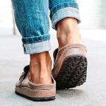 FMOGE Women's Comfy Suede Flat Mule Sandals