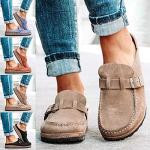 FMOGE Women's Comfy Suede Flat Mule Sandals