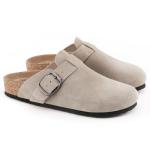 FITORY Women’s Slip-On Leather Clogs in Taupe