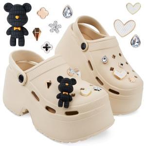 Beige Platform Heeled Clogs with Removable Charms