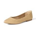 Beige Microsuede Pointed-Toe Ballet Flats for Women