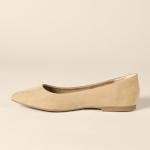 Beige Microsuede Pointed-Toe Ballet Flats for Women