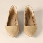 Beige Microsuede Pointed-Toe Ballet Flats for Women
