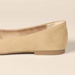 Beige Microsuede Pointed-Toe Ballet Flats for Women