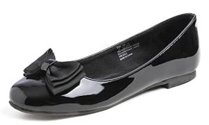 Cute Bow Trim Black Patent Ballet Flats for Women