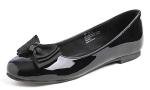 Cute Bow Trim Black Patent Ballet Flats for Women