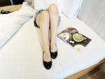 Cute Bow Trim Black Patent Ballet Flats for Women