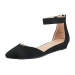 DREAM PAIRS Women's Black Wedge Ankle Strap Flats