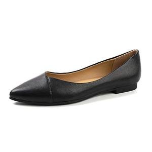 HEVA Women's Black Pointed Toe Ballet Flats