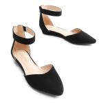 DREAM PAIRS Women's Black Wedge Ankle Strap Flats