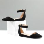 DREAM PAIRS Women's Black Wedge Ankle Strap Flats