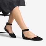 DREAM PAIRS Women's Black Wedge Ankle Strap Flats