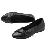 Rismart Women’s Black Leather Ballet Pumps