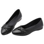 Rismart Women’s Black Leather Ballet Pumps