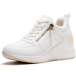 Anjoufemme White Wedge Platform Trainers for Women