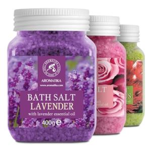 Natural Bath Salts Set - Lavender, Rose, Eucalyptus