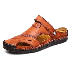 Rojeam Men's Closed Toe Leather Beach Sandals